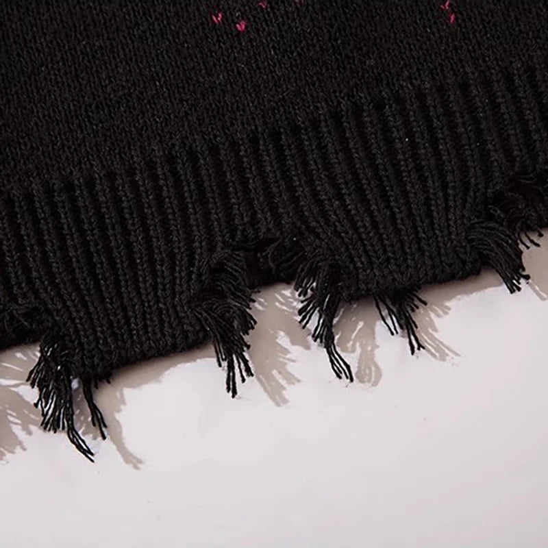 American Star Chain Hole Men's Sweater Gothic Vintage Hip Hop Sweater Couple Knitwear Pullover Winter New Oversize Men's Jumpers