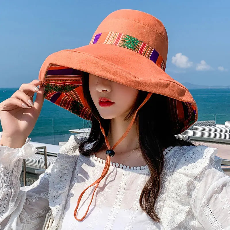 S02 Eimer Hut Sommer Frauen Sonnenhutversion des Big Bim Fisherman Hut falten doppelseitige Sonnenschutzmodie Panama Panama