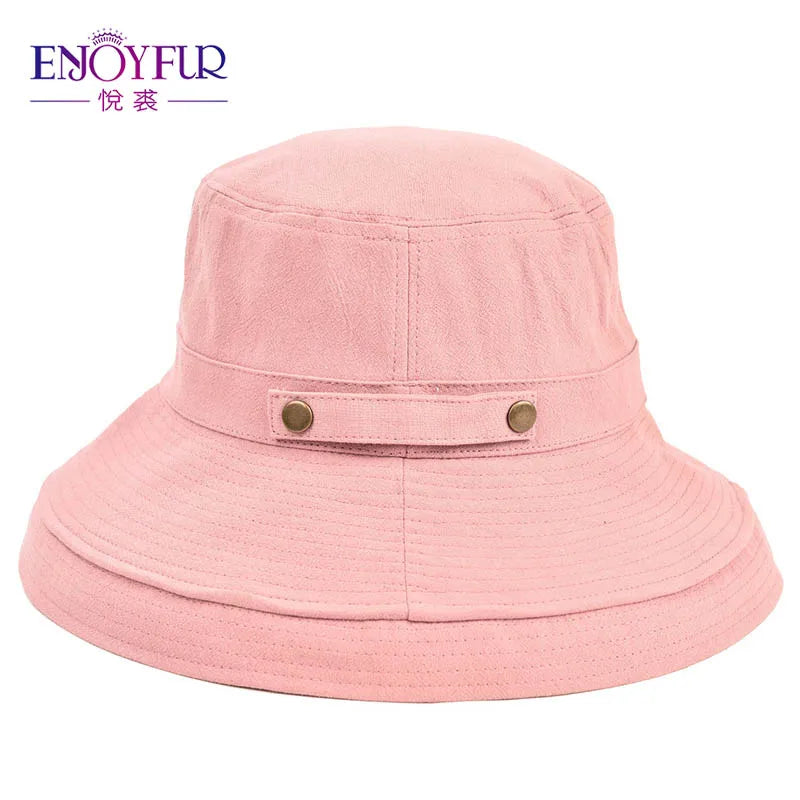ENJOYFUR Summer Cotton Sun Hats For Women Wide Brim And Breathable Bucket Hats Youth Fashion Caps