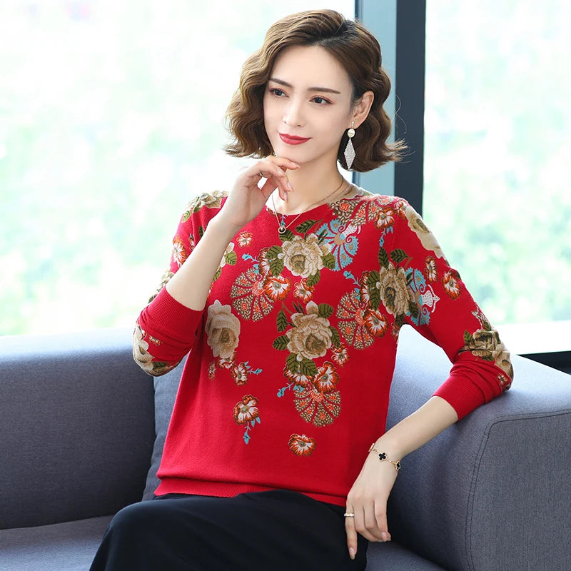 YISU 2021 New Fashion Casual Spring Autumn Women Sweater O-Neck Printing Long sleeve Tops Female Jumper Loose Knitted pullover