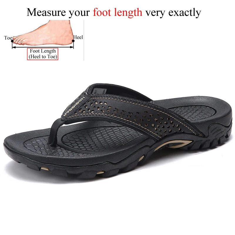 Plus Big Size 49 50 51 52 Mens Flip Flops Slippers PU Leather Beach Shoes TPR Outsoles Hard-Wearing Outdoor Style