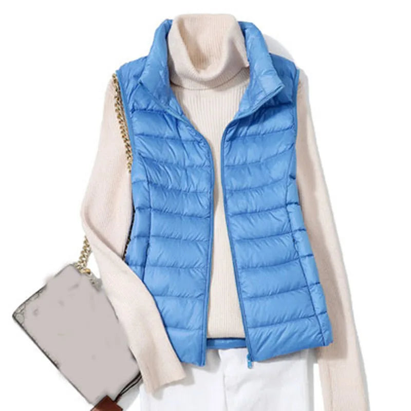 2023 New Ultra Light Down Vest Women Short Vest Windproof Lightweight Warm Waistcoat Female Sleeveless White Duck Down Coat