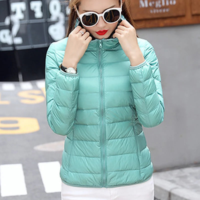White Duck Down Winter Hoody Jackets Ultra-light Women Down Coats Puffer Long Sleeve Warm Slim Portable Thin Female Outwears 7XL