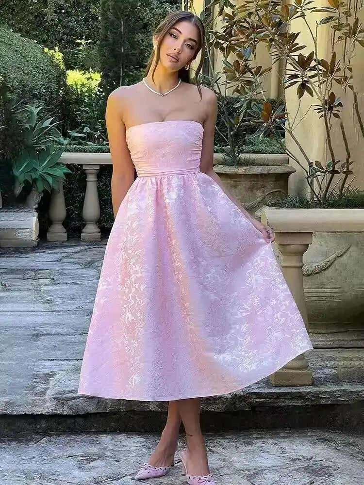 Townlike Jacquard Waist Wrap A-line Dress Women Mini 2024 Spring Summer Dress Elegant Bow Backless Sexy Party Dresses