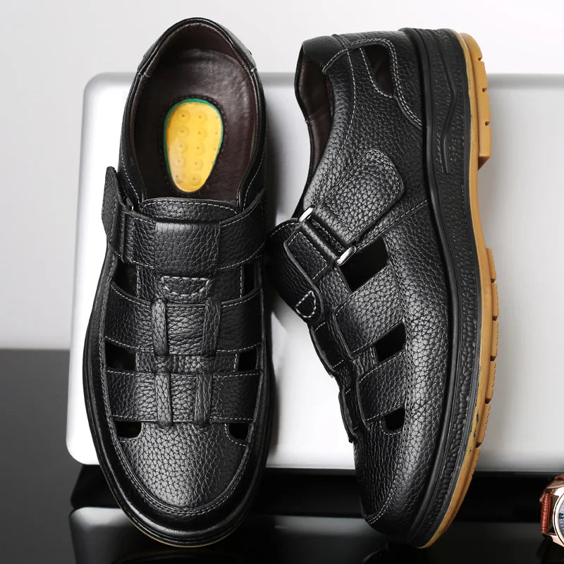 Summer New Comfort Men Sandals Genuine Leather Business Casual Shoes Outdoor Men Leather Sandals for Men Breathable Beach Shoes