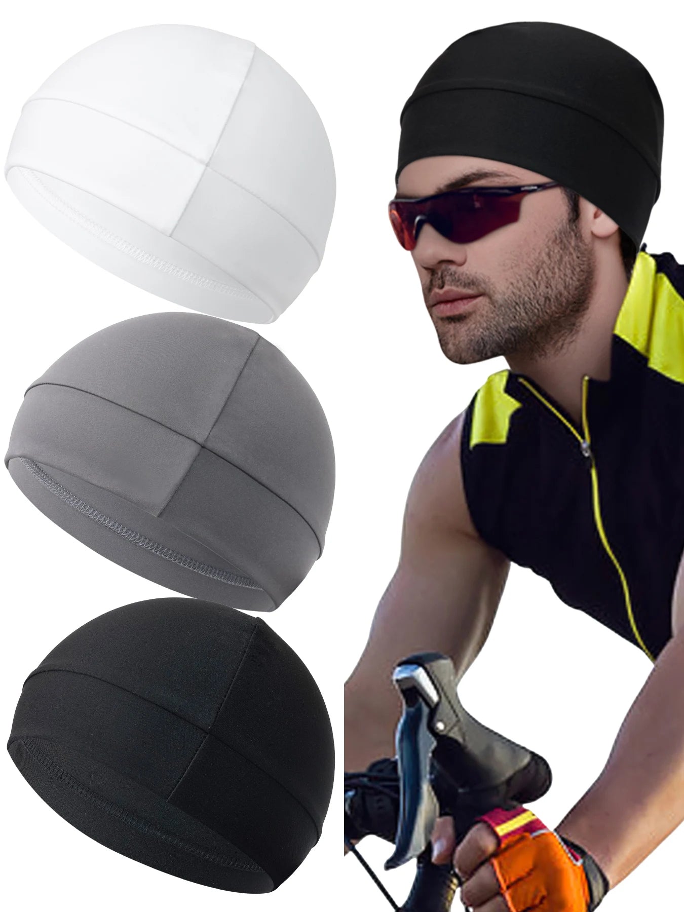 3-Pack Unisex Skull Caps: Cotton or 75% Nylon/25% Spandex Beanies | Sweat-Wicking Lightweight for Running, Cycling, Sleep | Mult