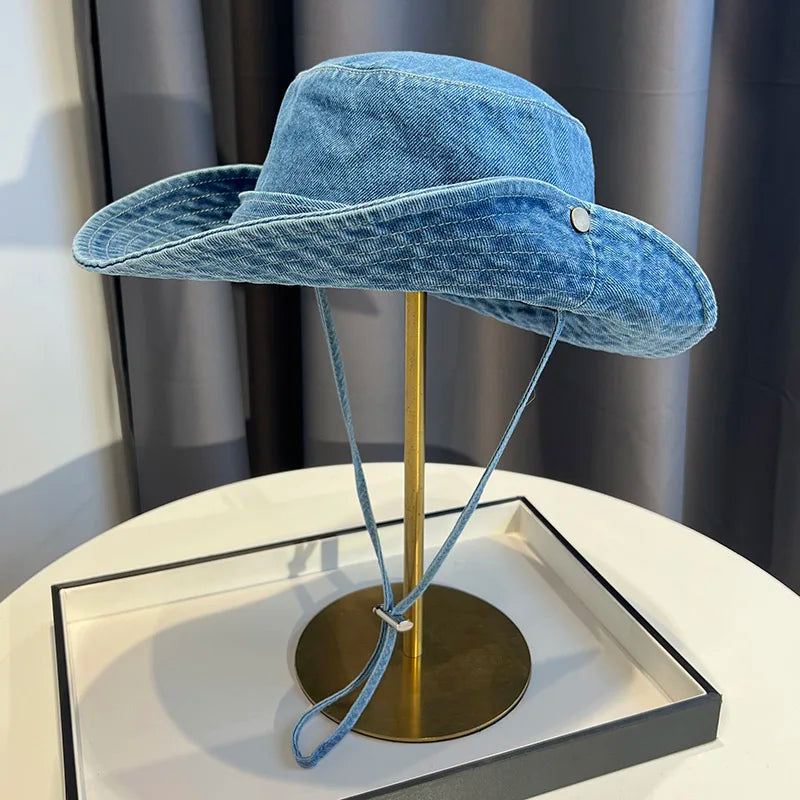 Vintage Washed Denim Bucket Hat Unisex Summer Sun Hat For Women Men Camping Cap With Uv Protection Western Cowboy Fisherman Hat