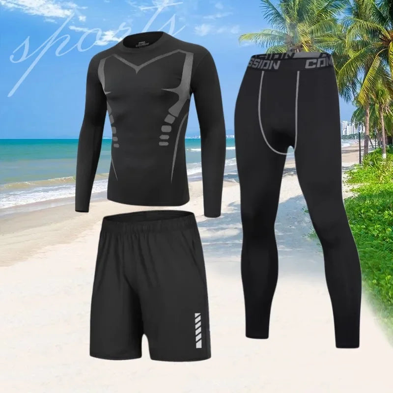 Swimsuit, men's top, sun protection set, short-sleeved swimming trunks, swimming gear, swimsuit, surfing, hot spring, jellyfish