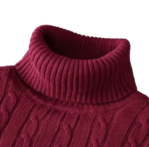 Men's High Neck Sweater Solid Color Pullover Knitted Warm Casual Turtleneck Men Clothes