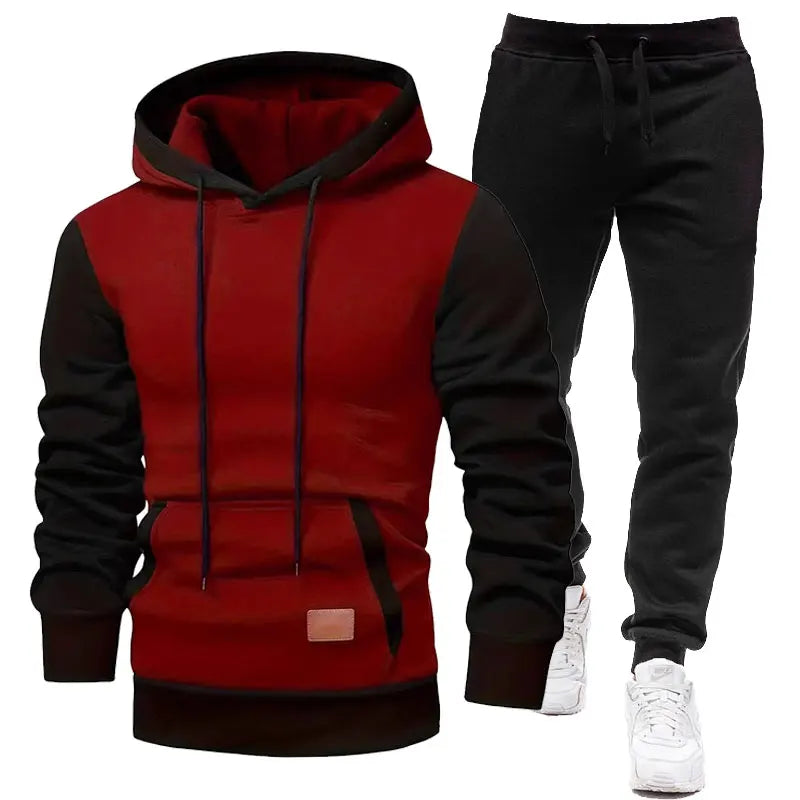 2024 Spring And Autumn Men's Sports Suit Fleece Lined Hooded Sweatshirt + Sweatpants 2 Sets Leather Label Embroidery Men's Wear