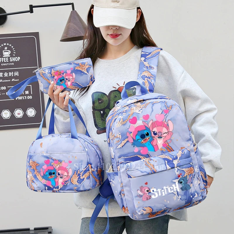 3pcs Disney Lilo & Stitch Backpack pro dívku Student Student Anime Print Děti batoh na narozeniny dárek pro ženy příležitostná školní taška