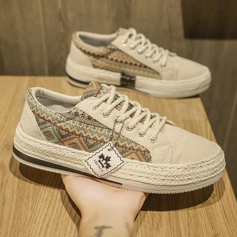 Men's Flat Casual Shoes Fashion Canvas Sneakers for Men Summer Breathable Fisherman Linen Cloth Loafers Comfortable Espadrilles