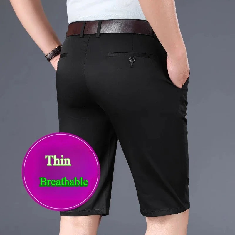 Casual Shorts Men Summer New Fashion Business Straight Elastic Thin Short Pants High Quality Smart Casual Trousers Male Clothes