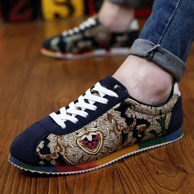 الموضة على الجدران المطبوعة الرجال من جلد الغزال أحذية رياضية حمراء الجري أحذية الرجال ركض الأحذية الخفيفة المدربين الصالة الرياضية رجال أحذية تطريز مسطحة