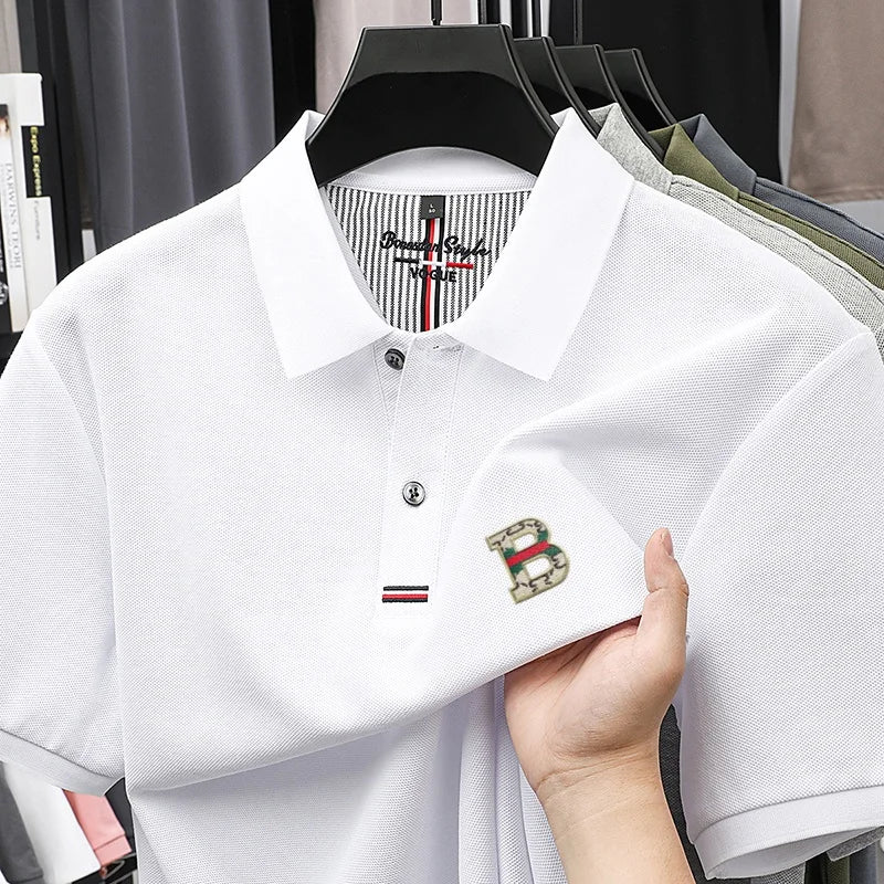 %Cotton new men's short sleeve summer design exquisite craftsmanship letter B offset printing stand collar polo business T-shirt