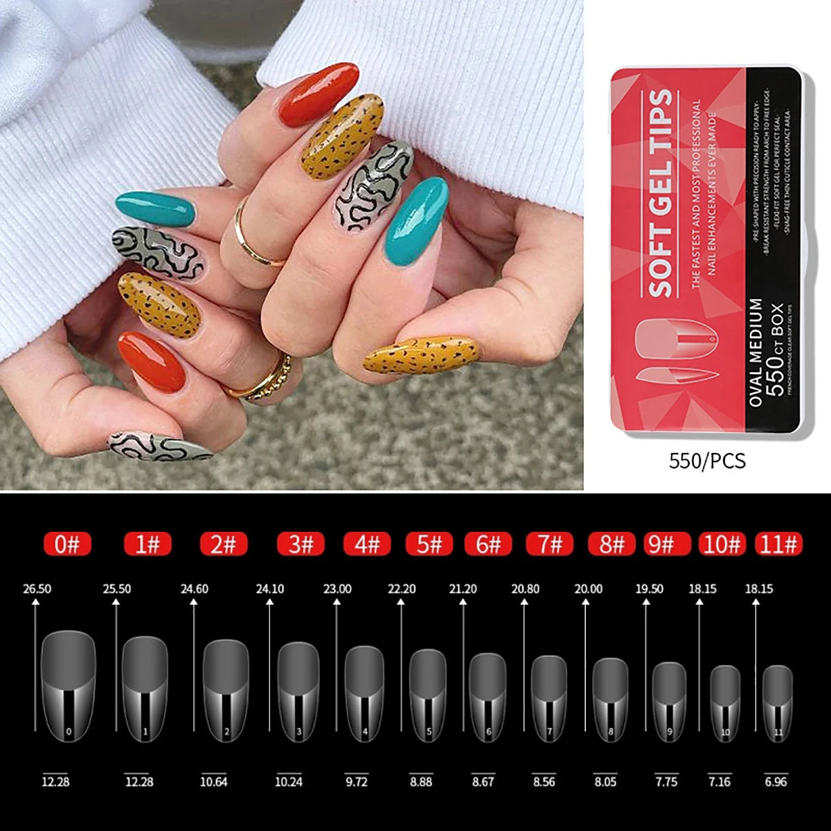 550Pcs Frosted Soft Gel Full Cover Nail Tips,11 Sizes Gel Nail Extensions False Nail Artificial Nails with Case for Nail Salons