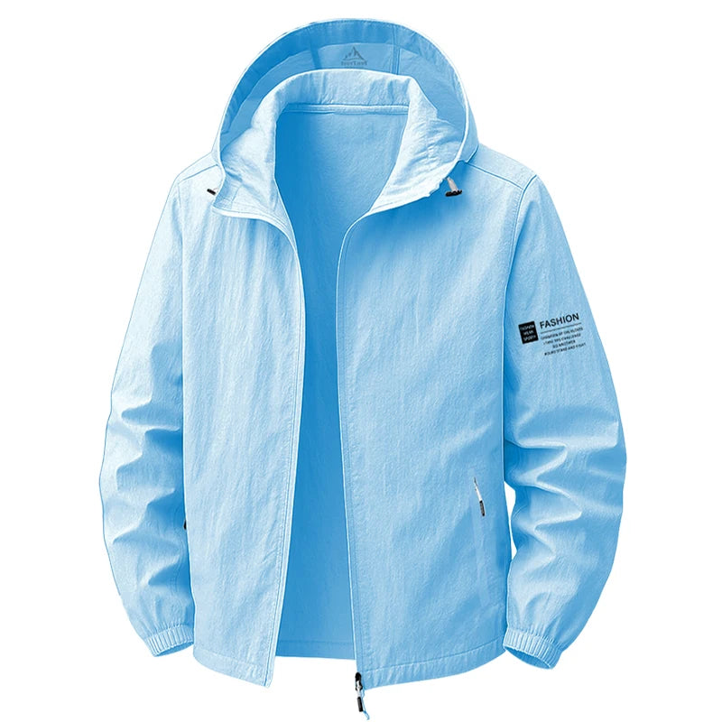 Men's Hooded Sun Protection Jacket Lightweight Outdoor Windbreaker Quick Dry Breathable UV Coat for Hiking Running Travel Beach