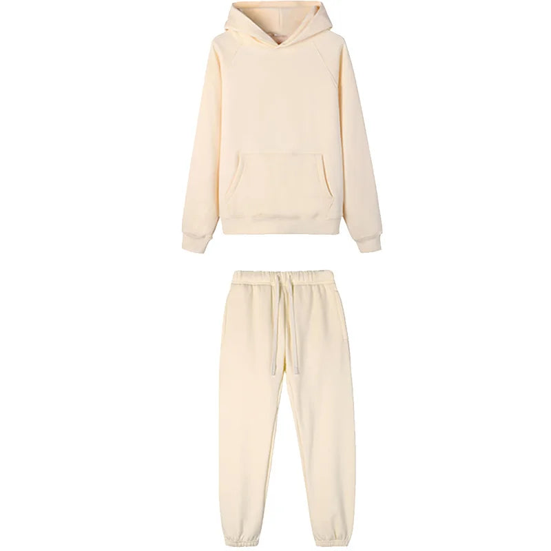 Men Women Hooded Sets Fashion Type 2 Piece Suit Thick fleece Jogging Sweatshirts Oversized Tracksuit Hoodie+Pants Streetwear
