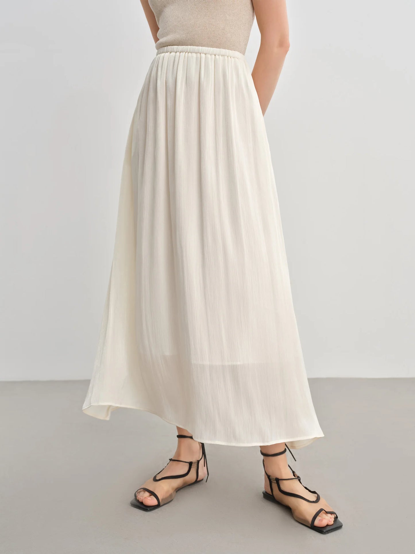 DUSHU Plus-Size Women's Lightweight Flowing A-Line Skirt - 2025 Summer New Fashionable Commute Long Dress 25DS82792