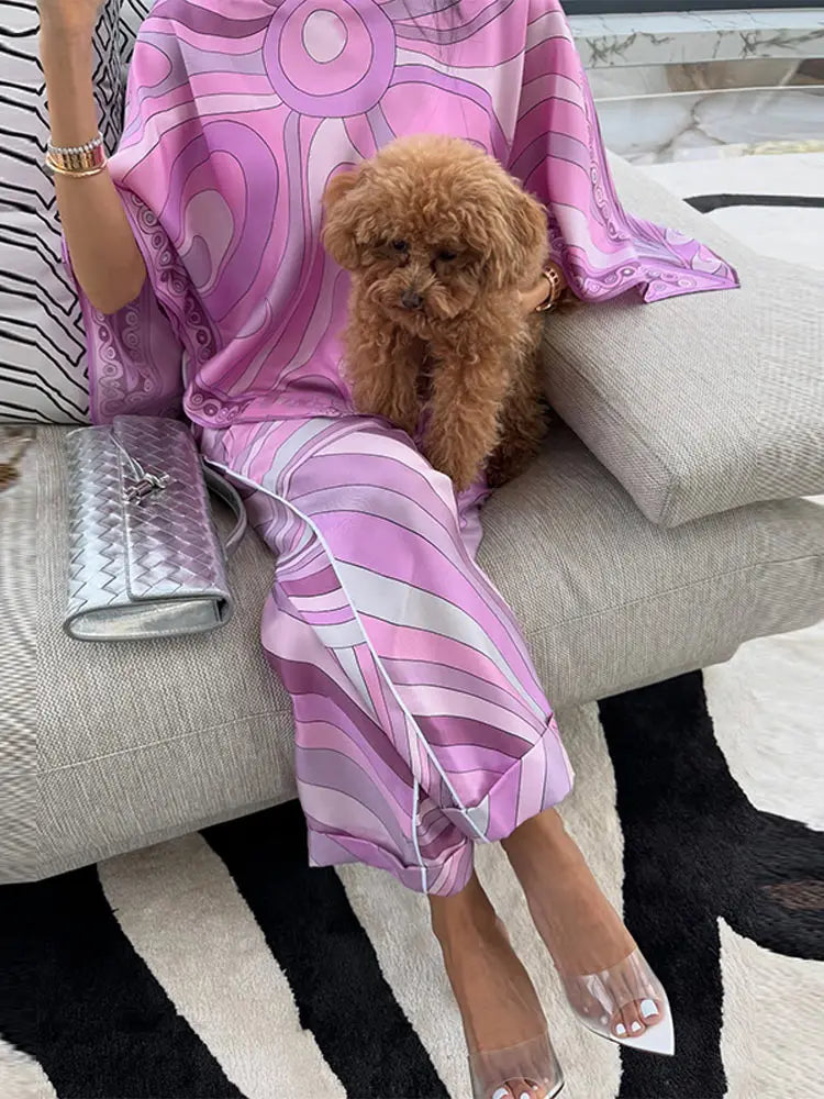 Printed Top Skirt Suit Women Two Pieces Set Elegant Irregular Top Zipper Long Skirts Sets Lady Summer Casual Vacation Outfit