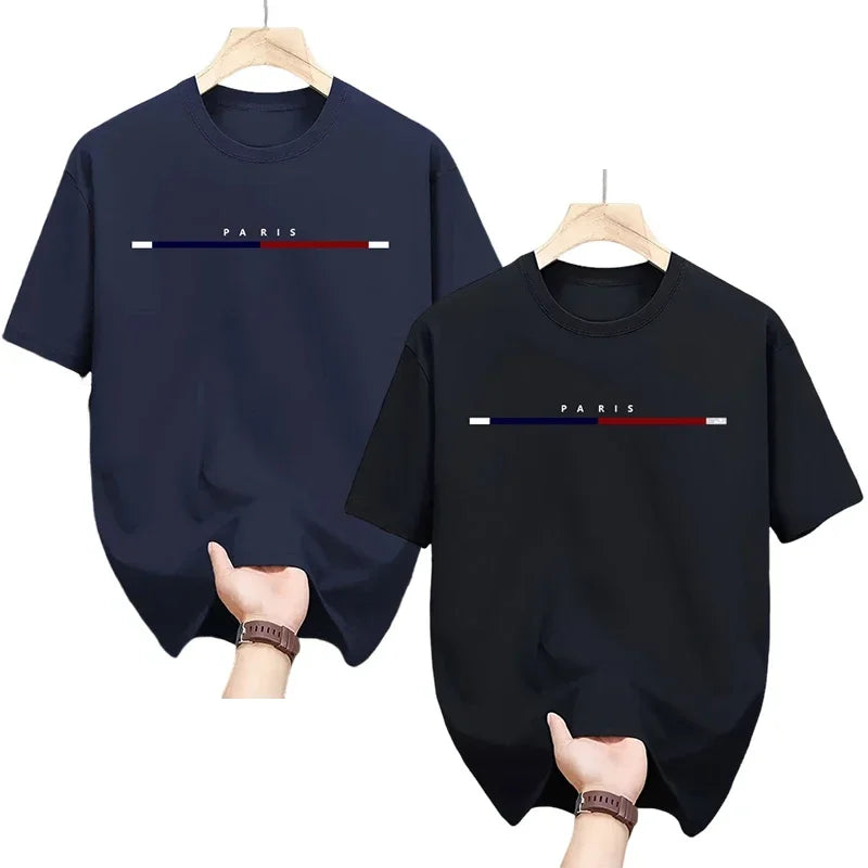 2 Packs 100% Cotton T-shirt for Men Paris City Vibe Tee Shirts Male Summer Daily Casual Fashion Tops Home Outdoor Comfort Tees