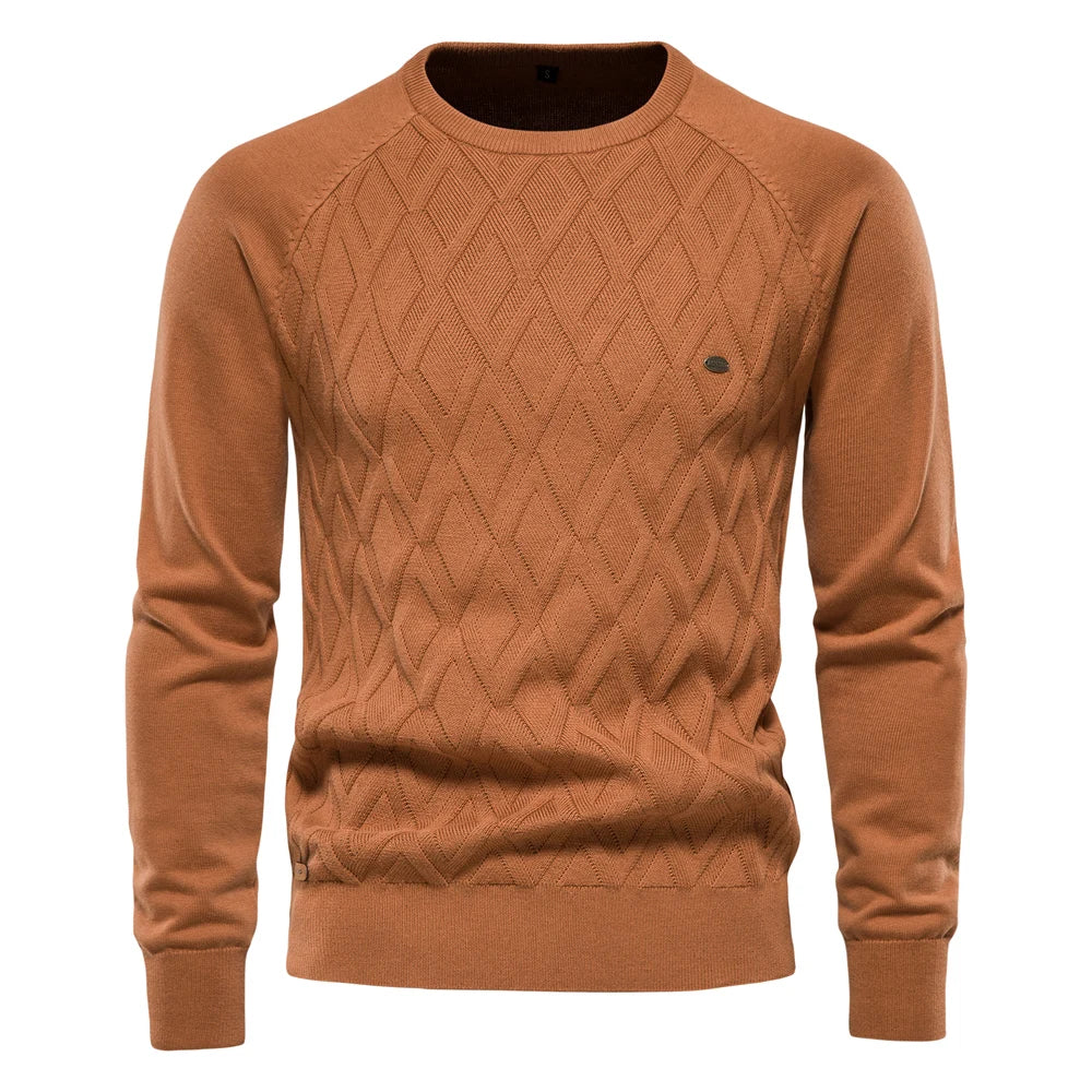 Aiopeson Argyle Basic Men Men -puserot yksiväriset O-kaula-aukon pitkähihaiset neulottu uros pullover-talvi muoti Uudet lämpimät puserot miehille