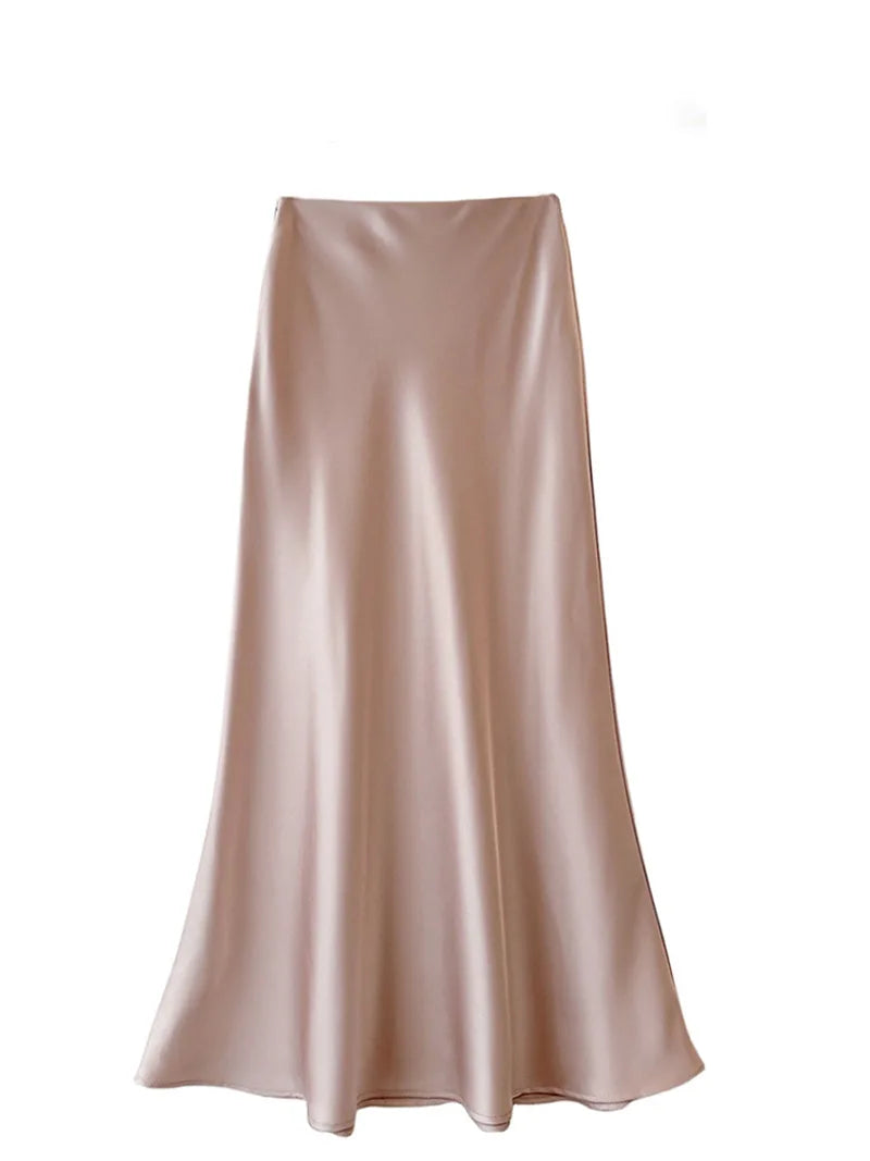 Style de style français Chic en satin acide pour femmes en satin haut de taille flowy