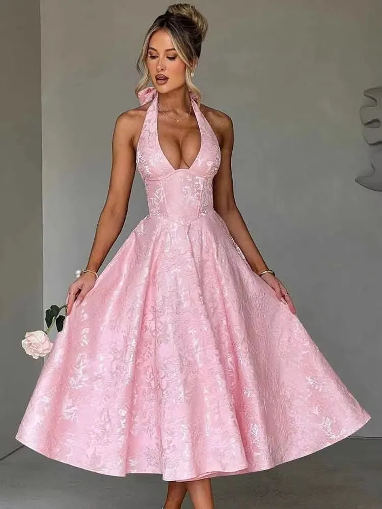 NIDANSSI White Jacquard Pleated Evening Party Dress Women Robes Backless Elegant Sexy Dress Bodycon Long Summer Dress Vestidos