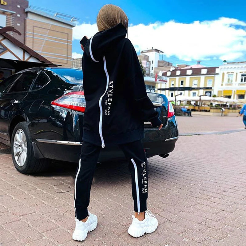 Fashion Casual Loose Suit Letter Printing Long Sweater Sweatpants 2 Pcs Running Tracksuit Women Fitness Clothing