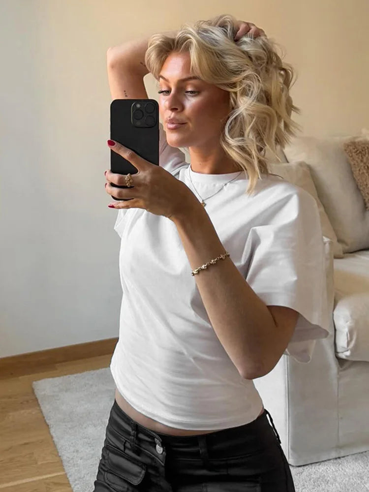 Módní příležitostné solidní šedé oříznuté tričko 2025 Žena oblečení oškvělé korzet topy streetwear dívky jarní léto krátké trička trička