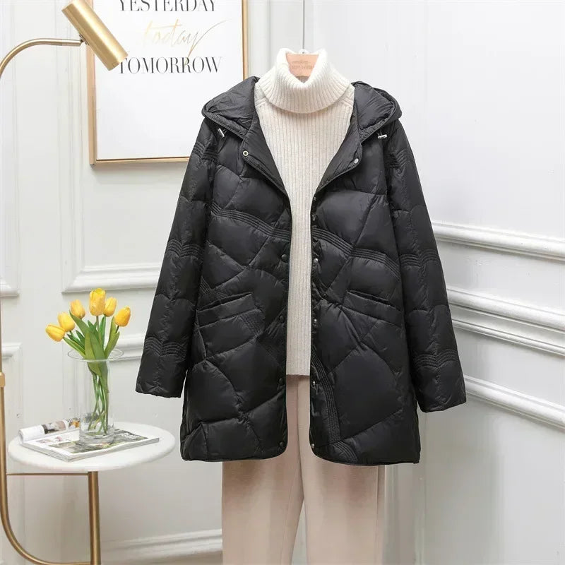 Clothing Casual Oversize Puffer Jackets Down Jacket Women Chaqueta Mujer Fashion Mid-length White Duck Down Coat Female