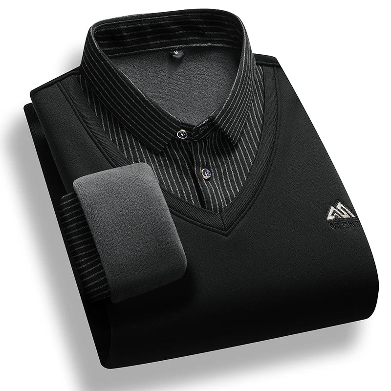 Ретро зимни пуловерски мъже поло врати пуловери модни раирани рунини облицовани поло риза джъмпер гъсти плетещи пуловери