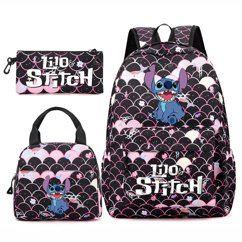 Disney Lilo Stitch Backpack Set for Girl Teen Student Back To School Knapsack Women Rucksack Mermaid Style Lunch Bag Pencil Case