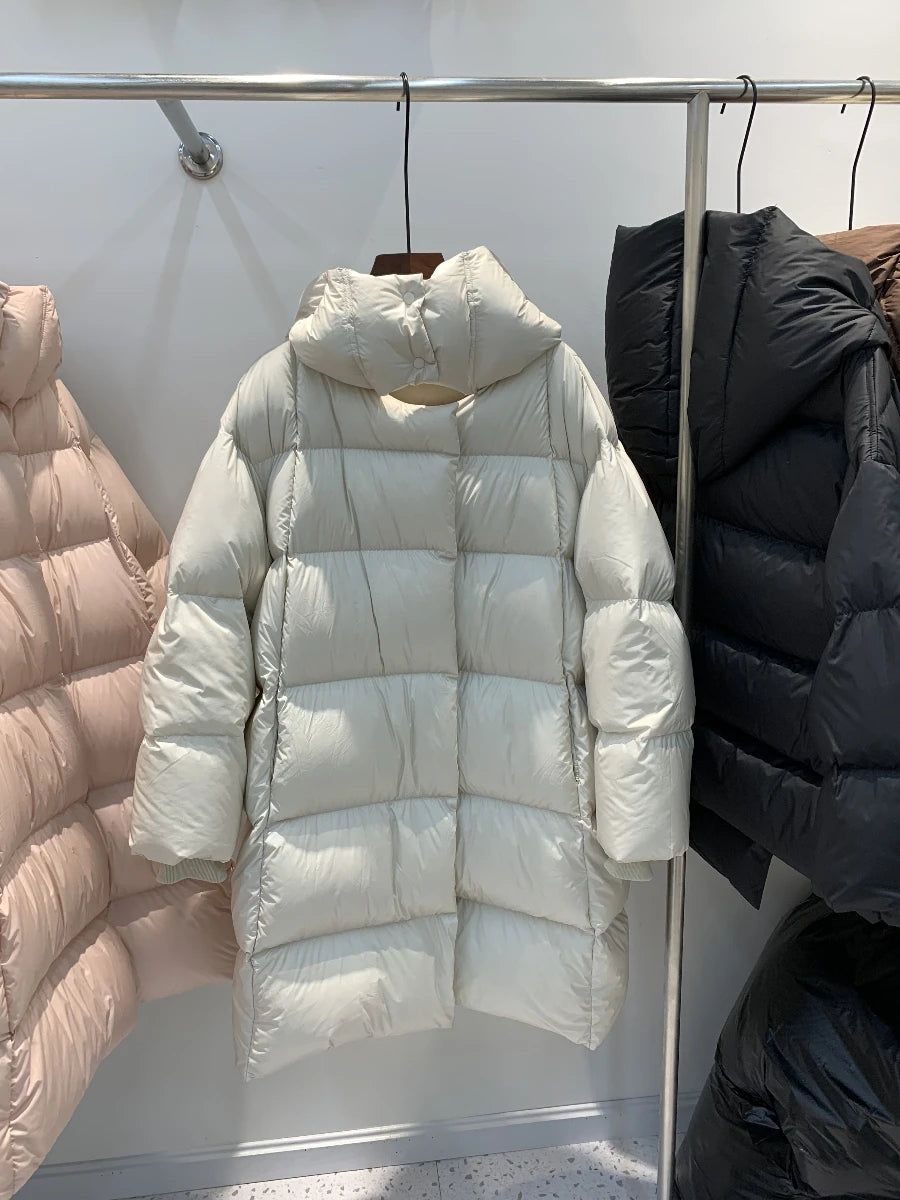 Women's Winter New High-end Luxury White Duck Down Long Casual Loose Down Jacket Coat Comfortable Warm Puffer Jacket Women Trend