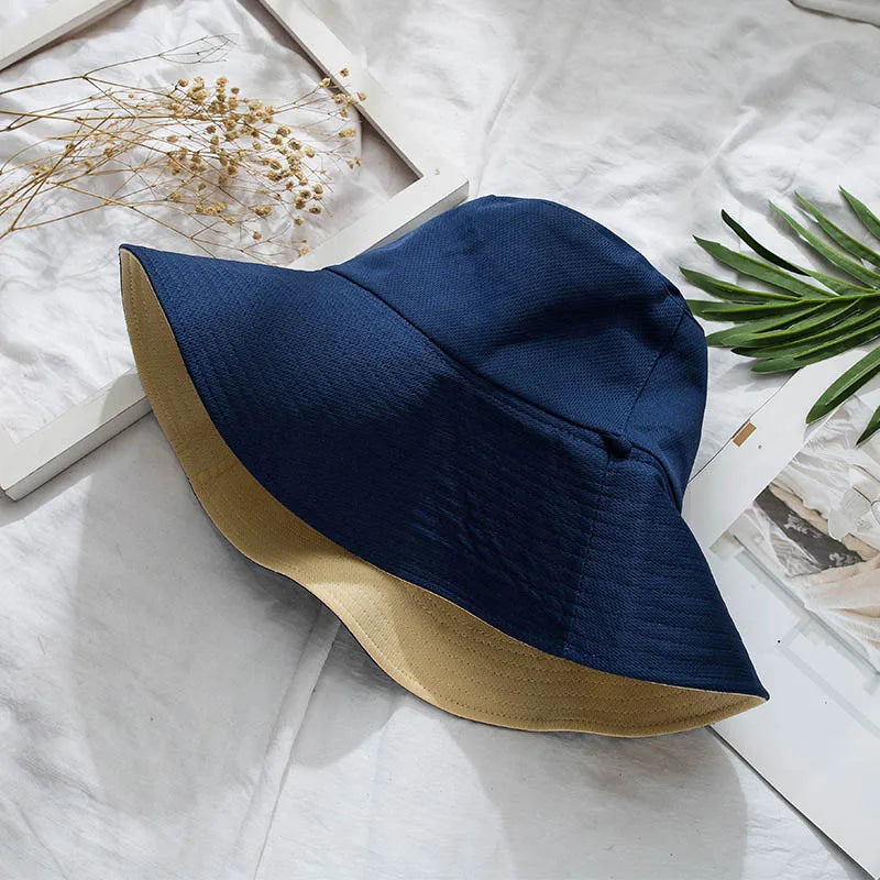 Summer Bucket Hat Double-sided Big Brim Foldable Sun Hats For Women Ladies Outdoor Beach Panama Fisherman Cap