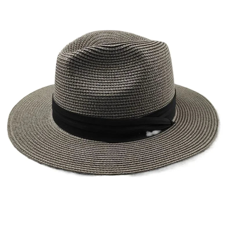 Unisex Panama Straw Hat - Wide Brim Summer Beach Sun Cap, Adjustable Sizing 55-60cm for Men & Women, Large Size Foldable Fedora
