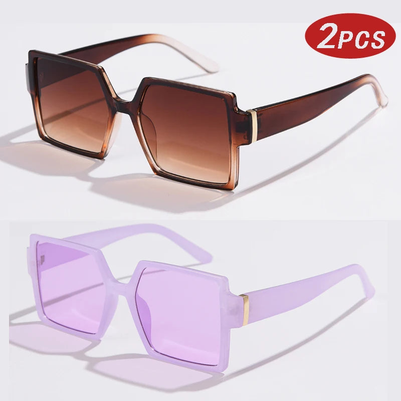 1/2pcs Vintage Large Frame Square Sunglasses Women Retro Brand Big Frame Female Sun Glasses Black Fashion Gradient Eyeglasses