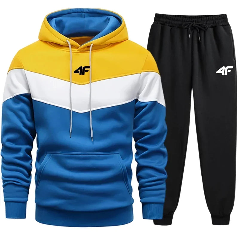 Hot Sales Mens Tracksuit Print Sports Suit Sports Hoodie+Pants 2 Pcs Suit Casual Sweatshirt Suit Jogging Men's Splicing Clothing