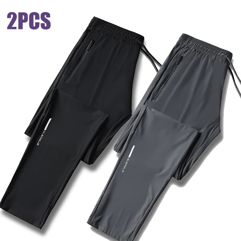 High Quality Ice Silk Pants For Men's Summer Slim Casual New Loose High Elasticity Quick Drying Outdoor Running Casual Pants