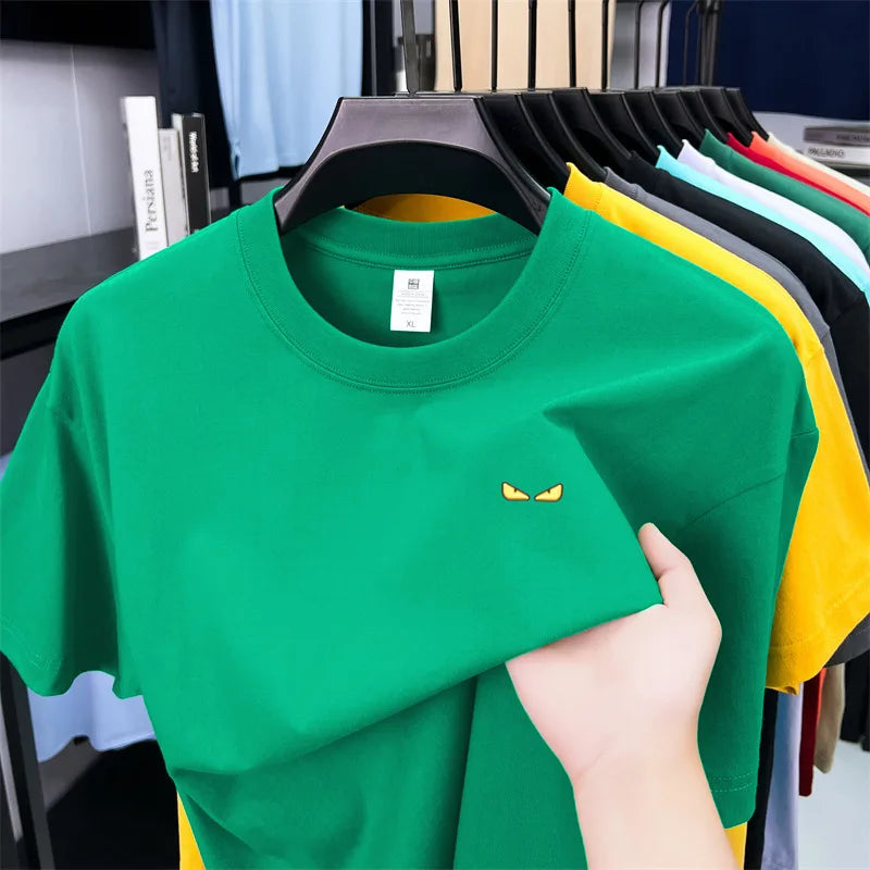 High-end Quality Men's T-shirt 100Cotton O-Neck Pattern Embroidery Short Sleeve Summer New Fashion Trend Half Sleeve Men's Wear