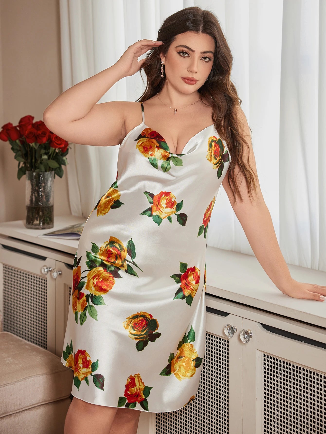 Sexy plus size women's Spaghetti Strap Sleep Dress casual and comfortable Floral Print women's pajamas