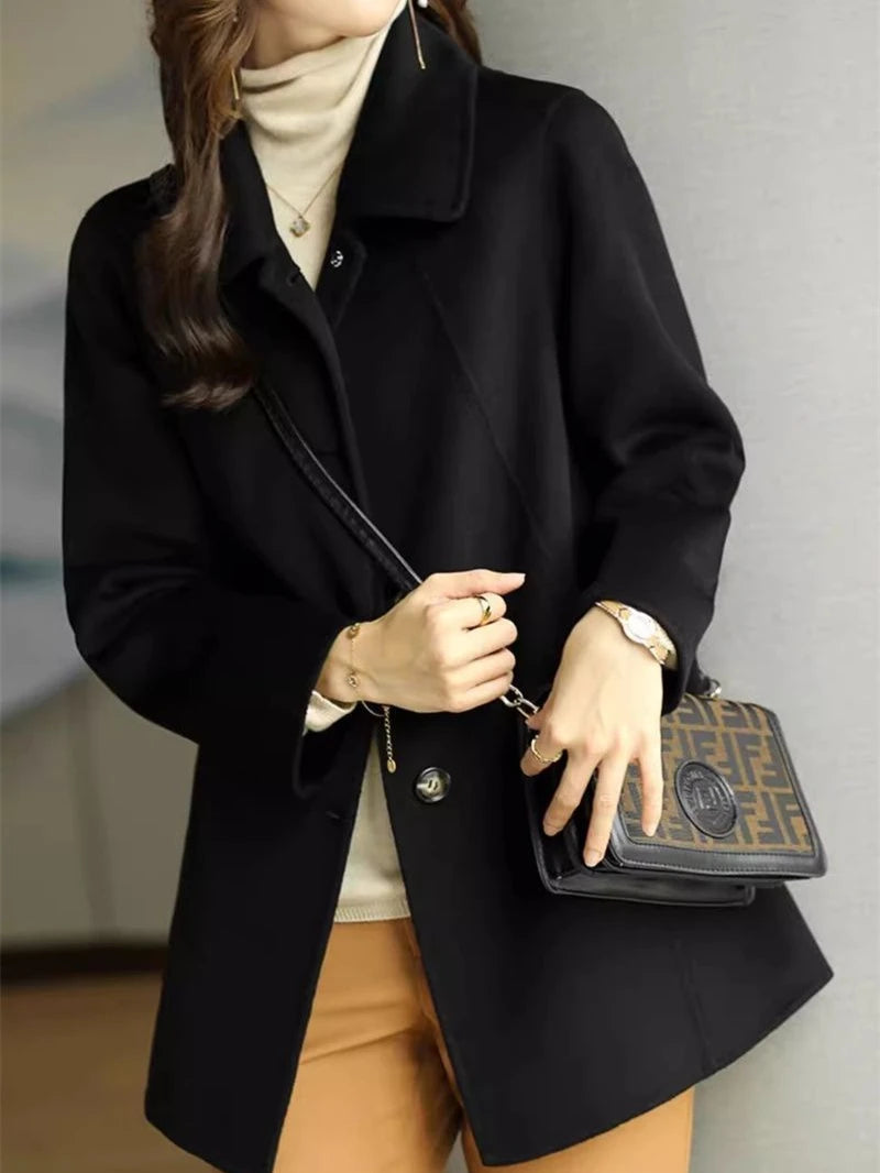 Women's Wool & Blends Coat Long Plain Ladies Jackets Loose Sleeve Casual Cheap Trendy Fashion 2024 Single Medium Outerwears Hot