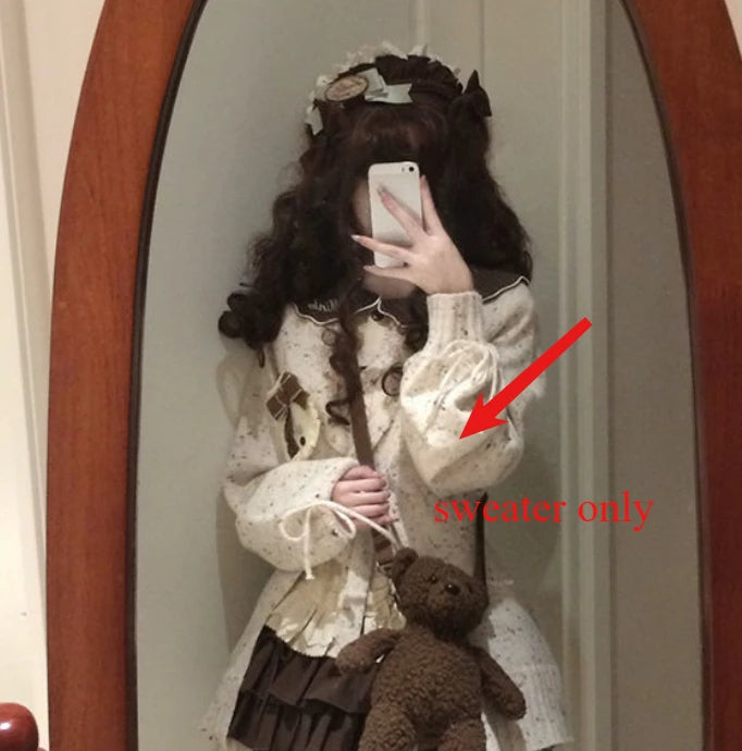 Sweet Lolita Cardigans ženy y2k estetický dutý obvaz svetr kawaii bow kapsa 2025 japonský neformální streetwear jk topy