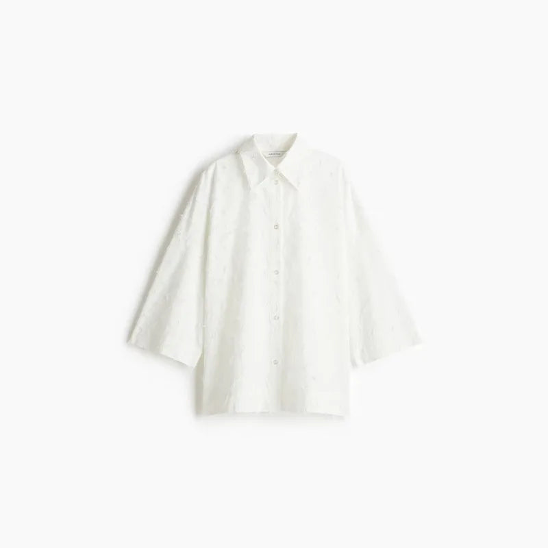 Tassel Shirt Long Skirt Suit Women Loose Lapel Buttons Blouse A-line Skirt Set Female Full Sleeve 2025 Autumn white Sets Lady