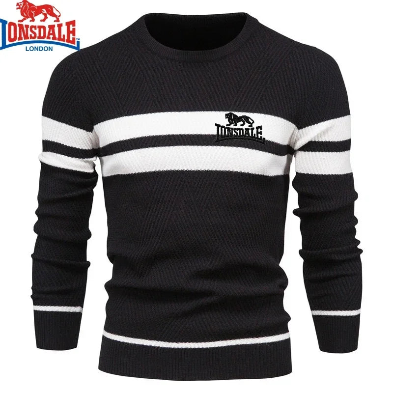 Embroidered LONSDALE Mens Boys Winter Stripe Sweater Thick Warm Pullovers Men's O-neck Basic Casual Slim Comfortable Sweaters