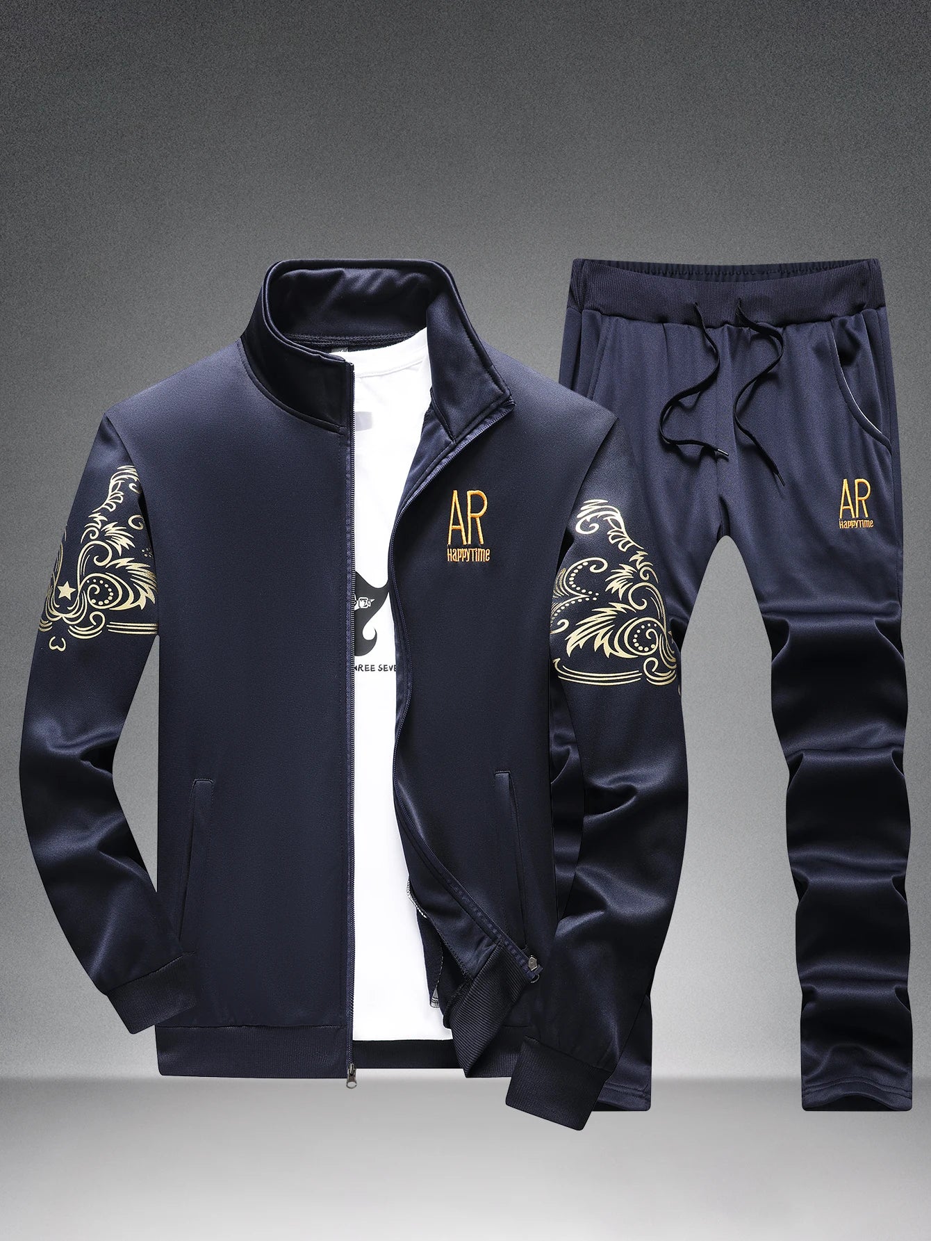 Spring and Autumn men's casual stand - collar sports suit, embroidered cardigan jacket, elastic waist straight - leg pants for m