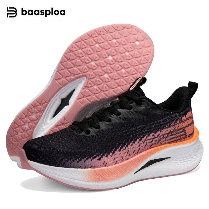 Baasploa Women Racing Running Running Plate Cosushing Elasticidade respirável Mesh leve com conforto feminino tênis feminino
