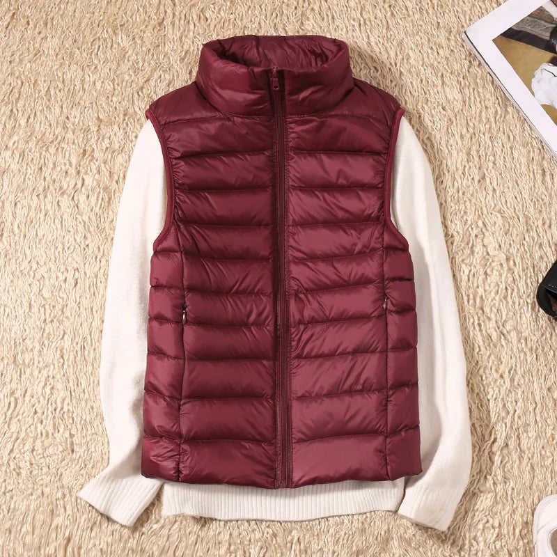 Female Winter Windproof Vest Coat New Sleeveless Portable Duck Down Vest Stand Collar Thin Jacket Ultra-light Slim Down Jacket