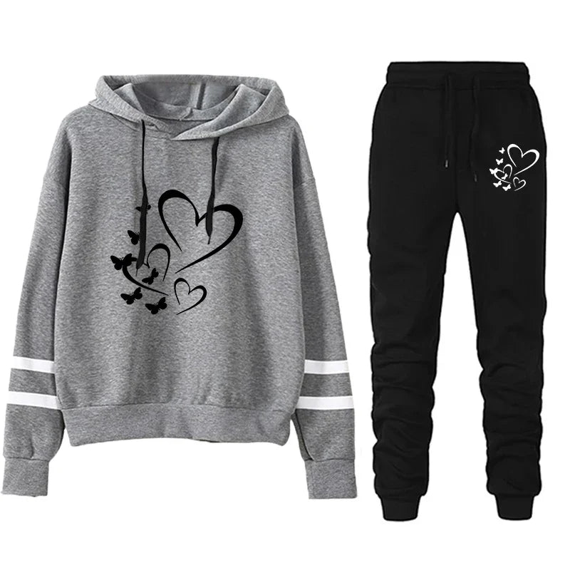 Casual Autumn Winter Quality Comfort Jogging Women Tracksuit Daily Outdoor Hoodies Single Piece Stripe Sweatshirt and Sweatpants