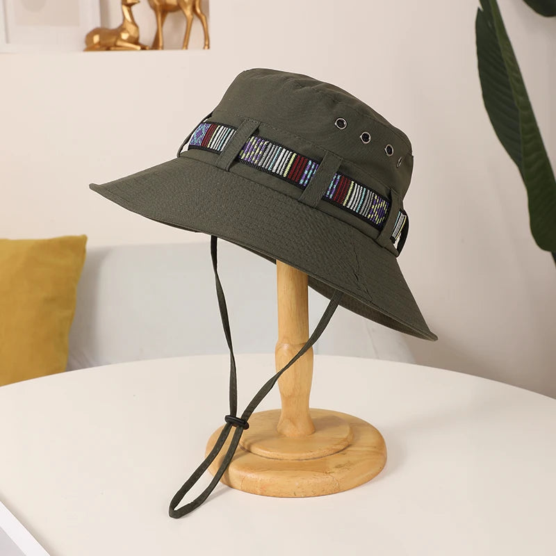 Japanese outdoor large overhang sunscreen fisherman hat Summer camping mountaineering visor all match breathable draw rope hikin